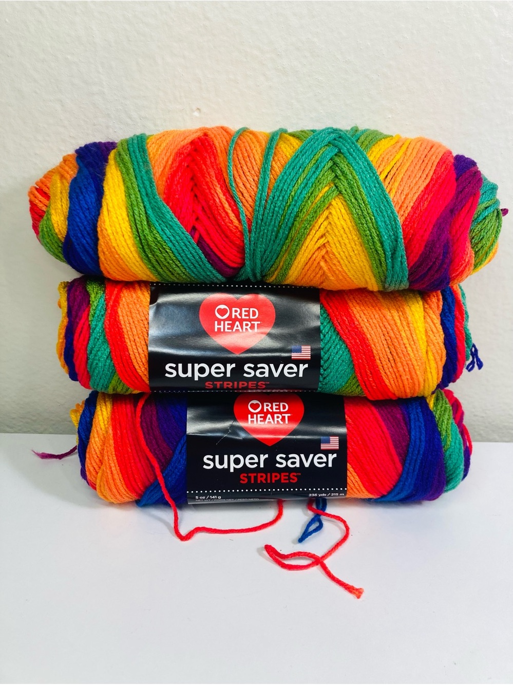 🐶 🐱 2 NEW + 4.8oz/5 oz Red Heart Super Saver Stripes Yarn - Favorite Stripes
